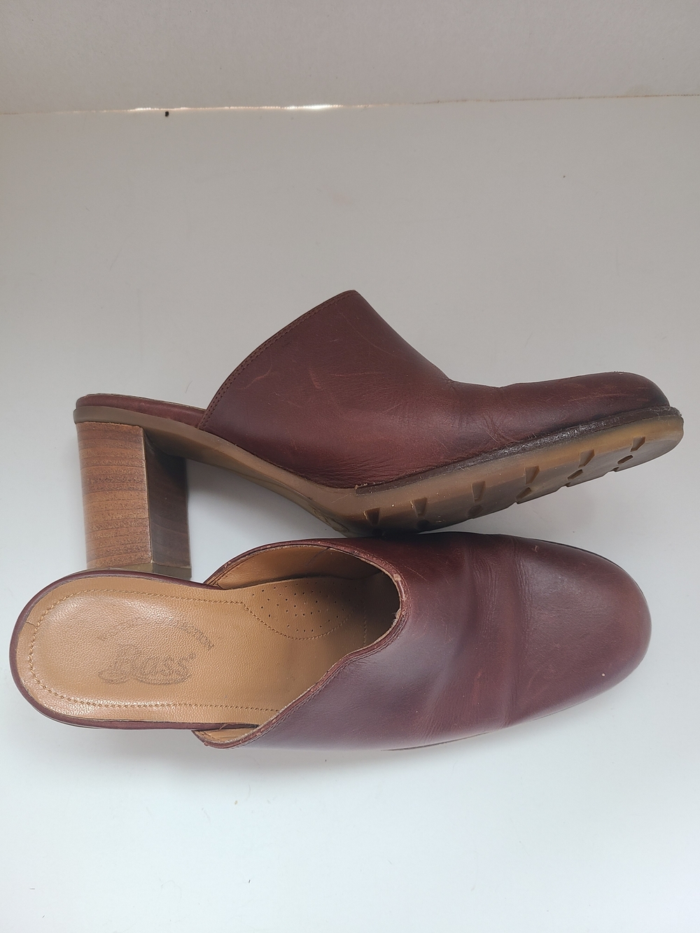 G.H. Bass & Co. Brown Leather Block Heel Mules